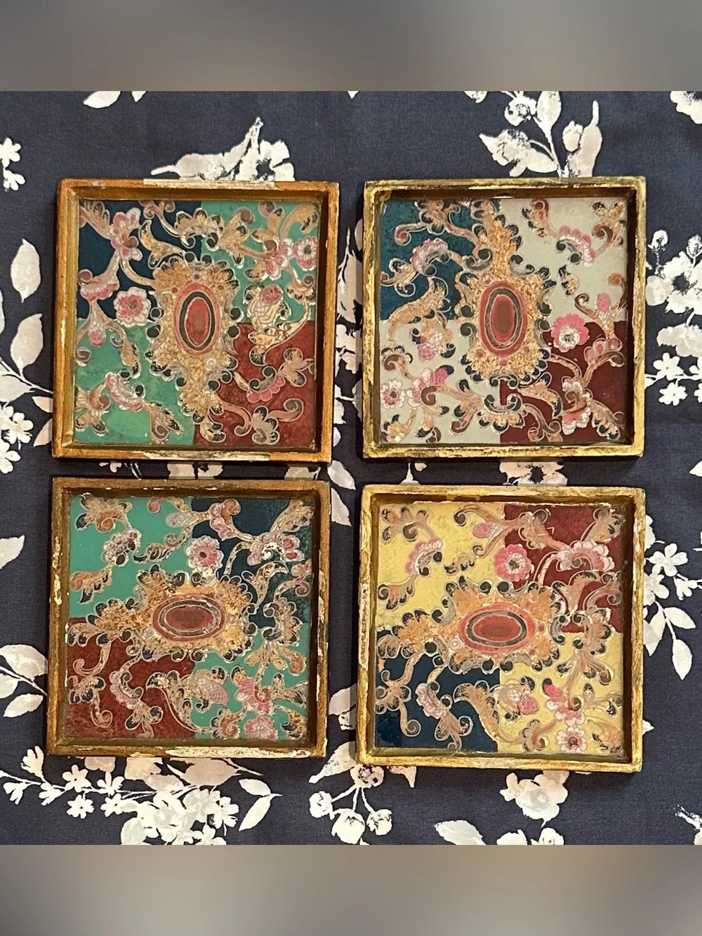 Robert M. Weiss • reverse painted on glass • coasters • wall art • Peru • wooden